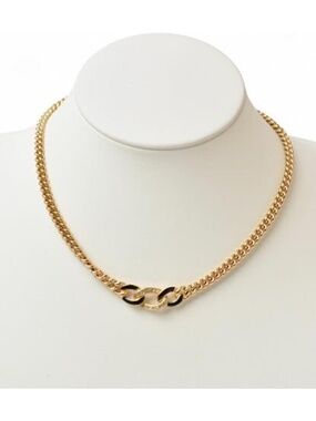 Vintage Christian Dior Gold Plated Cuban Link Chain Necklace with Black Accent